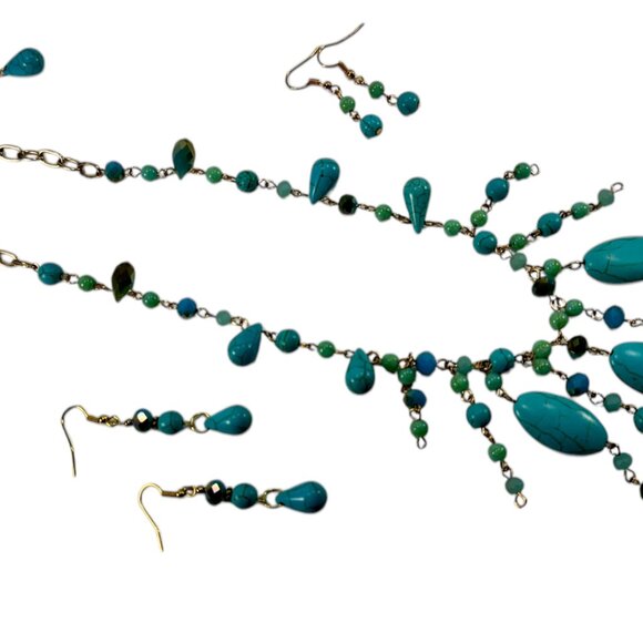 3pc Avante Jewelry Southwest Style Faux Turquoise Necklace Earrings Silvertone - Picture 3 of 4
